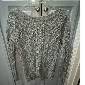 Madewell Grey Cable Knit Cotton Blend Sweater Scoop Neck 04116 FA13 Womens Small